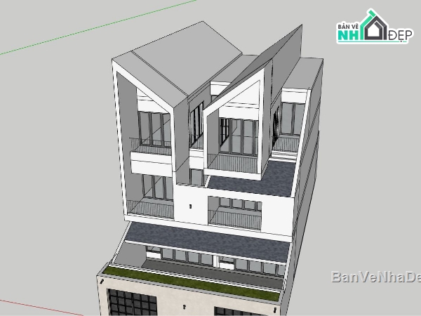 nhà phố 3 tầng,sketchup nhà phố,ngoại thất nhà phố