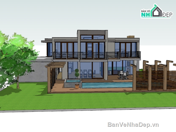 sketchup biệt thự,model biệt thự,biệt thự hiện đại