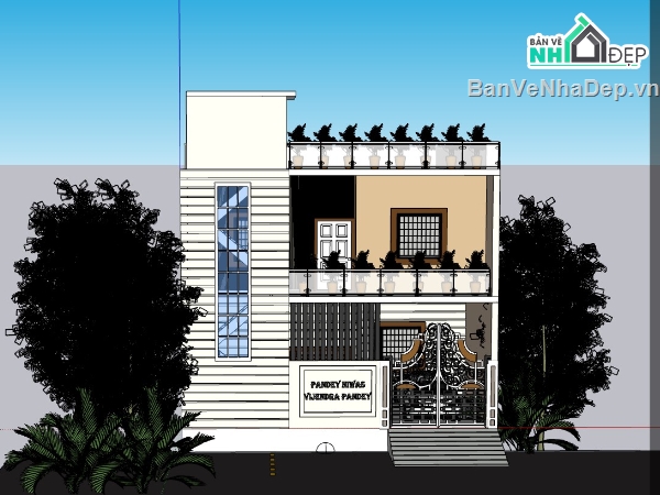 biệt thự 2 tầng,Model sketchup biệt thự,sketchup biệt thự