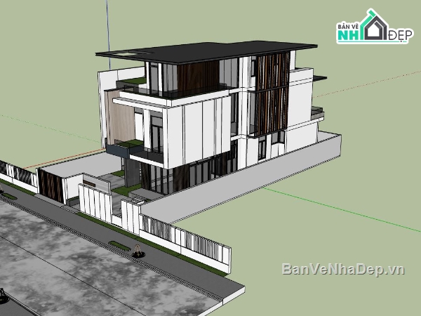 biệt thự 3 tầng,sketchup biệt thự,biệt thự hiện đại,ngoại thất biệt thự su