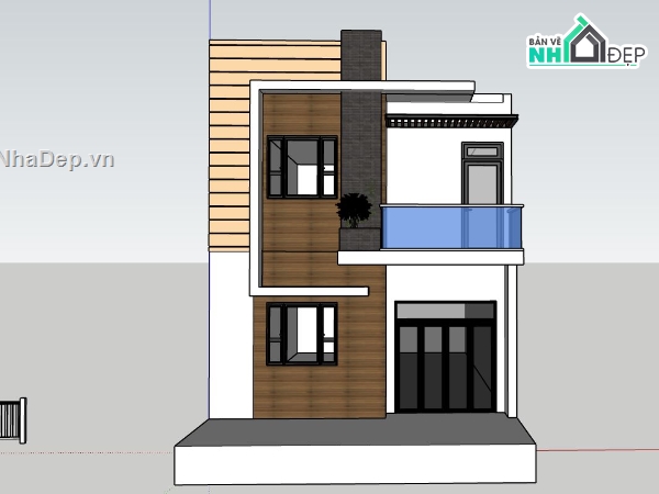 biệt thự sketchup,biệt thự phố 2 tầng,model sketchup nhà phố,thiết kế nhà phố hiện đại