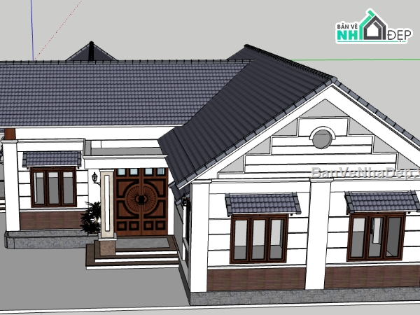 nhà mái thái 1 tầng sketchup,sketchup 1 tầng,sketchup nhà 1 tầng,bản vẽ su nhà 1 tầng,model su nhà 1 tầng,file sketchup nhà 1 tầng