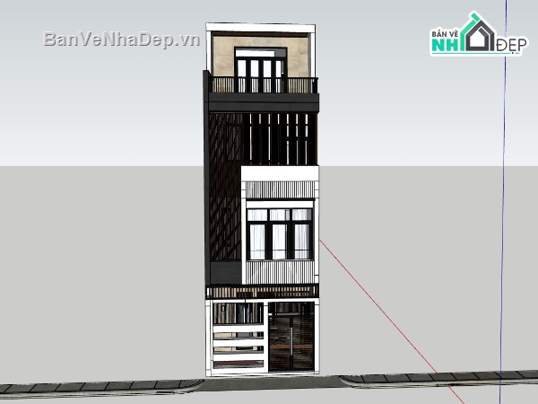 nhà phố 4 tầng,sketchup nhà phố 4 tầng,phối cảnh nhà phố,nhà phố hiện đại