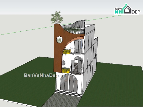 nhà phố 3 tầng,model sketchup nhà phố 3 tầng,nhà phố hiện đại