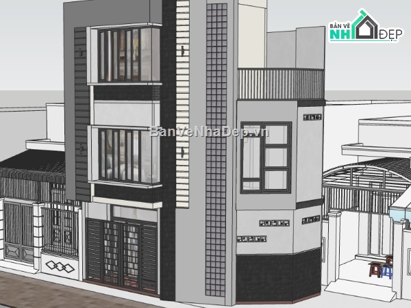 nhà phố 3 tầng,Model sketchup nhà phố 3 tầng,nhà phố 3 tầng sketchup,Model sketchup nhà phố,nhà phố sketchup