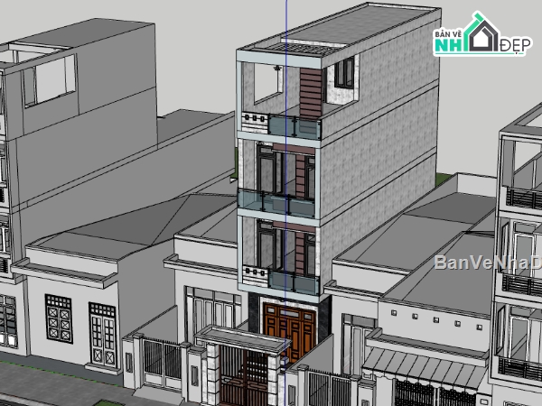 nhà phố 4 tầng file su,nhà phố dựng file sketchup,sketchup nhà phố 4 tầng,model su nhà phố 4 tầng,nhà phố 4 tầng 4x14m