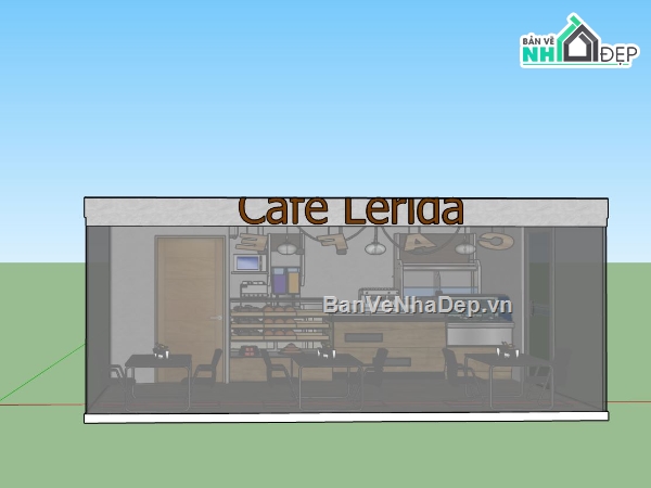 mẫu nội thất quán cafe,sketchup nội thất quán cafe,mẫu thiết kế quán cafe