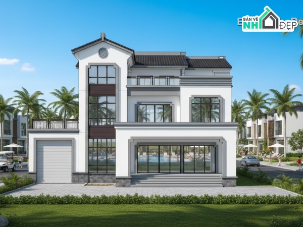 File sketchup Villa nghỉ dưỡng 3 tầng,Biệt thự nghỉ dưỡng 3 tầng,Model sketchup biệt thự nghỉ dưỡng,Mẫu biệt thự nghỉ dưỡng