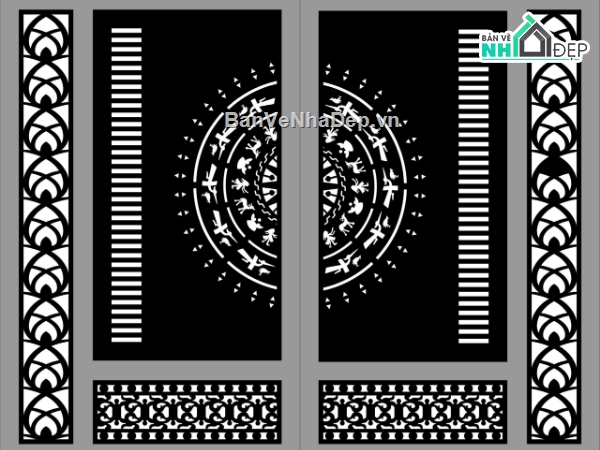 cổng cnc,file cổng 2 cánh,file cổng dxf đẹp