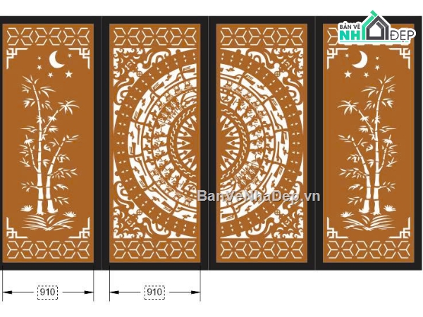 cổng 4 cánh cnc,cổng trống đồng cnc,cổng dxf