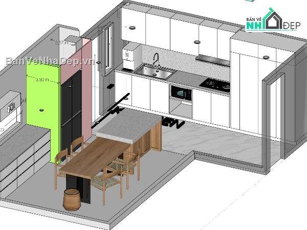 phòng bếp,phòng bếp sketchup,sketchup phòng bếp