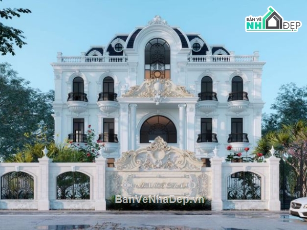 sketchup biệt thự 3 tầng tân cổ điển,biệt thự 3 tầng tân cổ điển,bao cảnh biệt thự 3 tầng 1 tum
