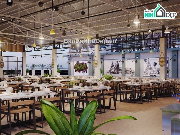 3Dmax hàng quán,max Nhà hàng 2 tầng,nhà hàng hải sản max,thiết kế nhà hàng hải sản,mẫu nhà hàng hải sản