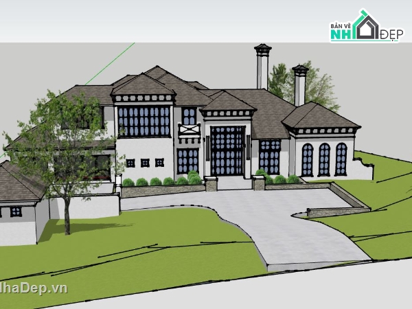 thiết kế biệt thự 2 tầng,biệt thự sketchup,sketchup biệt thự,sketchup biệt thự 2 tầng