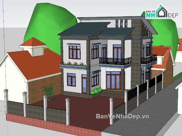 biệt thự,model biệt thự,biệt thự 2 tầng