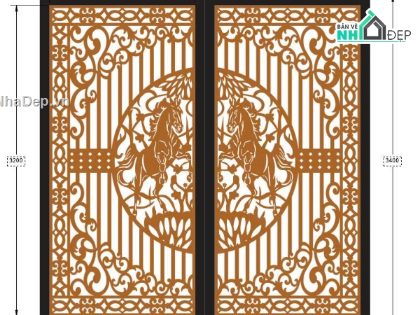 cổng cắt cnc,file cnc cổng 2 cánh,cổng ngựa cnc