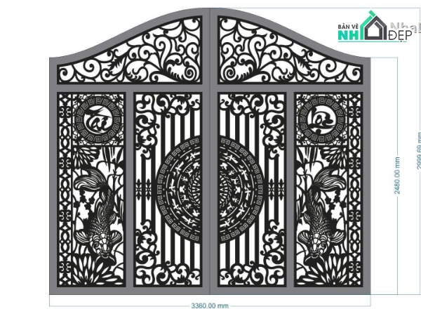 cổng cnc cá chép đẹp,cá chép cnc,file cnc cổng 2 cánh