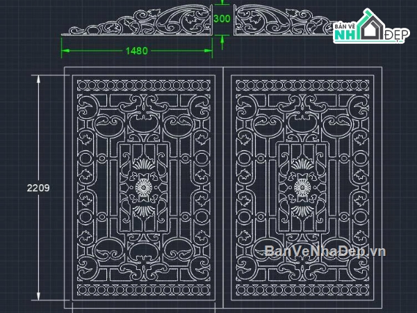File cổng 2 cánh cnc,file cổng dxf đẹp,mẫu cổng sắt
