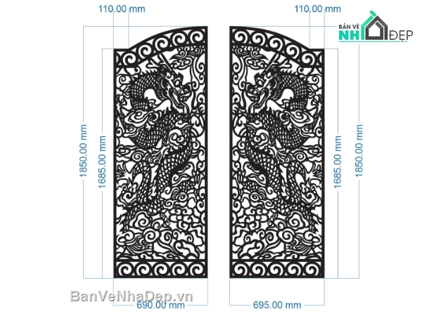 File cổng 2 cánh cnc,cổng rồng 2 cánh,file cnc cổng 2 cánh