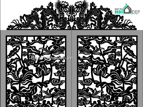 File cổng 2 cánh cnc,cổng sen,cổng dxf