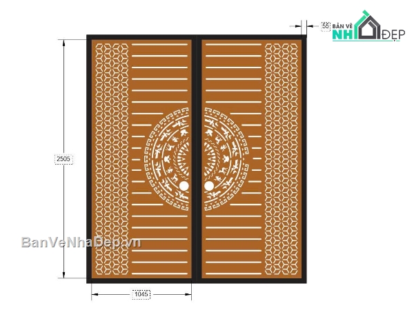 cổng trống đồng cnc,File cổng 2 cánh cnc,cổng trống đồng