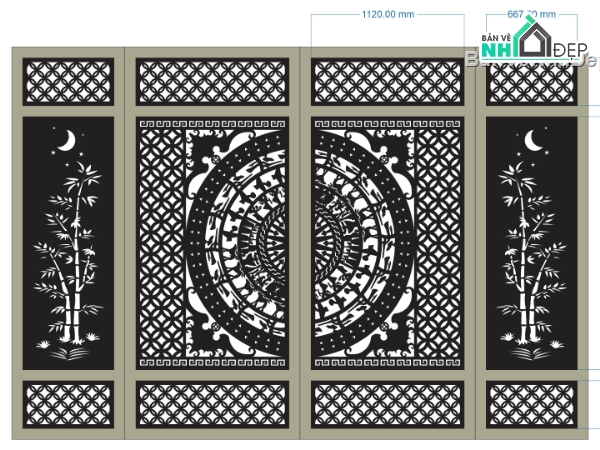 cổng trống đồng,cổng trống đồng trúc,cổng 2 cánh cnc