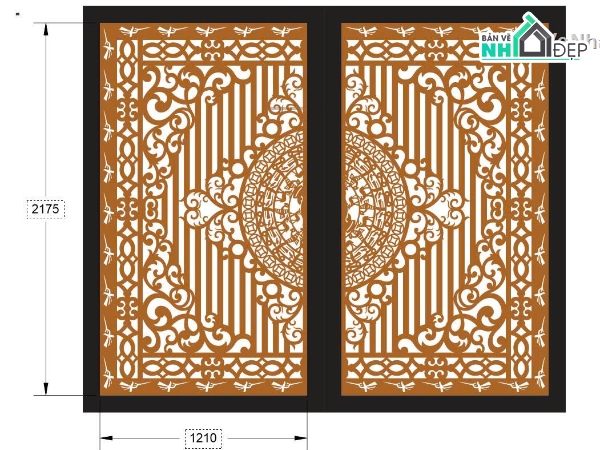 cổng trống đồng cnc,File cổng 2 cánh cnc,file cổng dxf đẹp