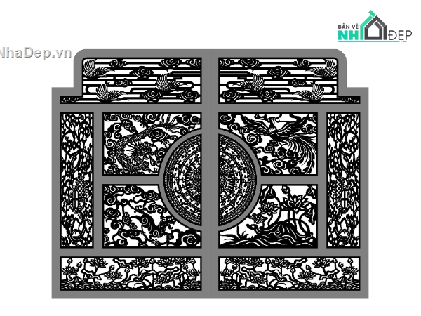 File cổng 2 cánh cnc,cổng tứ linh,mẫu cổng sắt