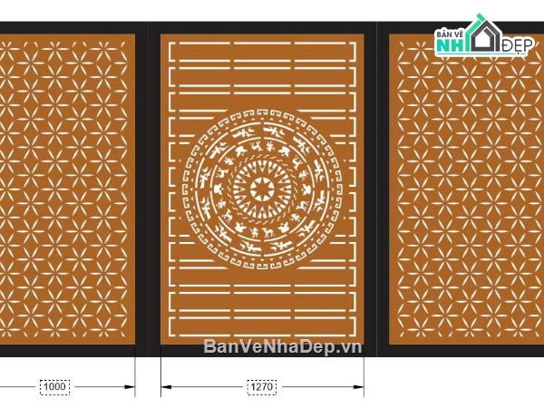 cổng trống đồng cnc,cổng trống đồng dxf,cổng 3 cánh cnc