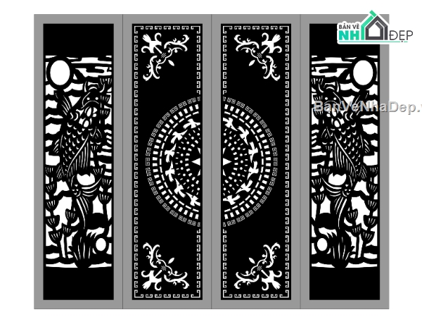 cá chép,cổng đẹp 4 cánh cá chép,cổng cnc cá chép đẹp,cổng cnc đẹp