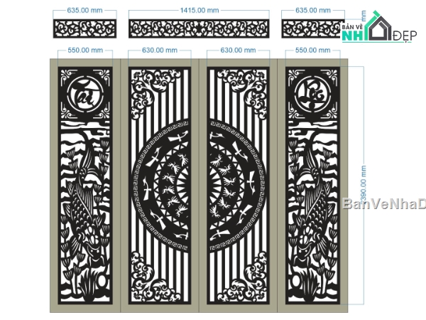 cổng 4 cánh cnc,File cổng 4 cánh,cnc 4 cánh,cá chép cnc,ô thoáng