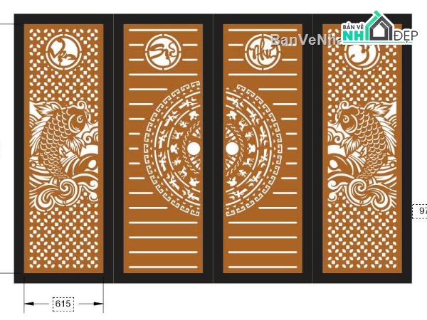cá chép cnc,vạn sự như ý,cổng 4 cánh cnc,File cổng 4 cánh