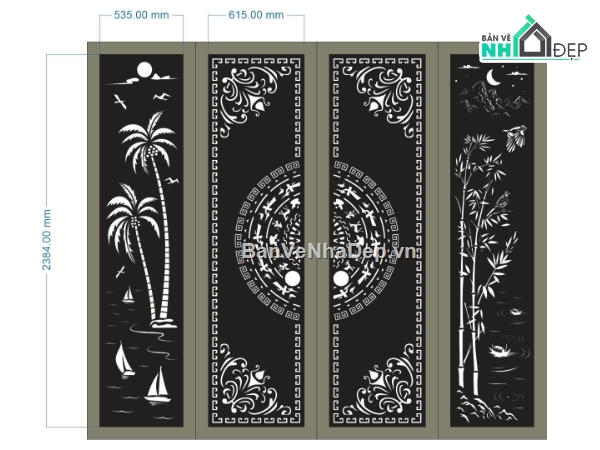 cổng 4 cánh cnc,cổng trống đồng cnc,File cổng 4 cánh