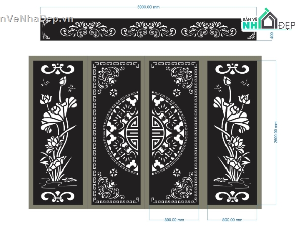 cổng 4 cánh cnc,cổng cnc hoa sen,mẫu cổng 4 cánh hoa sen