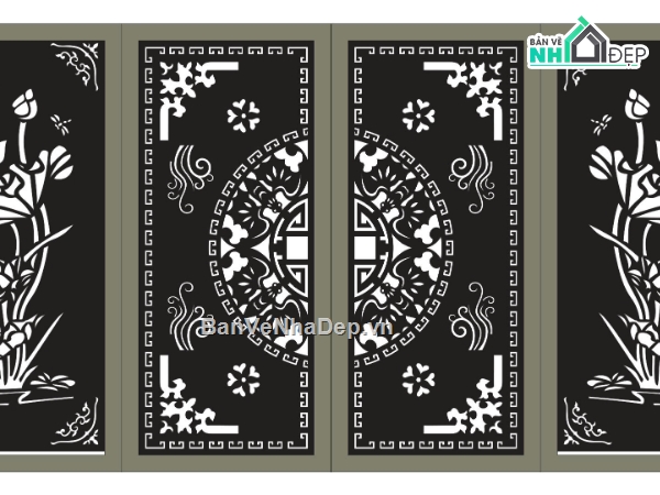 cổng 4 cánh cnc,file cnc cổng 4 cánh,mẫu cổng 4 cánh hoa sen