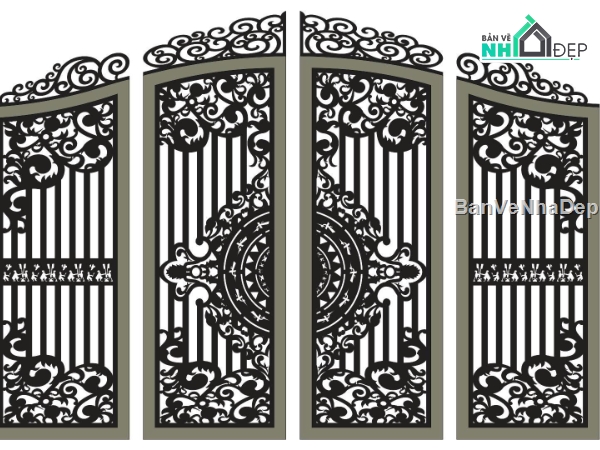 cổng 4 cánh cnc,File cổng 4 cánh,cổng dxf