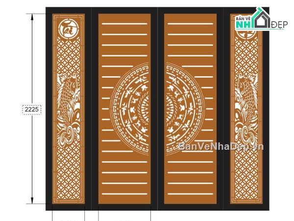 cổng 4 cánh cnc,cổng trống đồng cnc,file cổng dxf đẹp