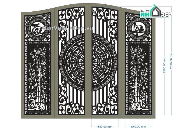 cổng 4 cánh cnc,File cổng 4 cánh,cổng tài lộc