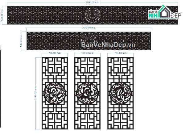 cổng dxf,cổng 4 cánh,vách phúc lộc thọ