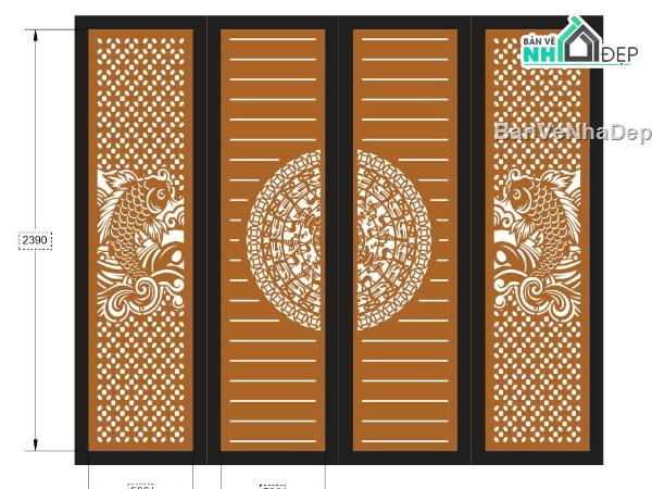 trống đồng,cổng cá chép cnc,mãu cổng 4 cánh cnc