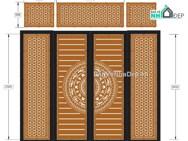 trống đồng,cổng trống đồng cnc,File cổng 4 cánh