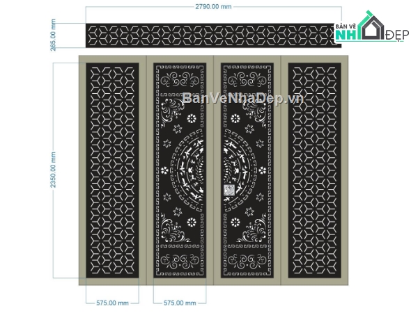 cổng 4 cánh cnc,cổng trống đồng cnc,cổng dxf