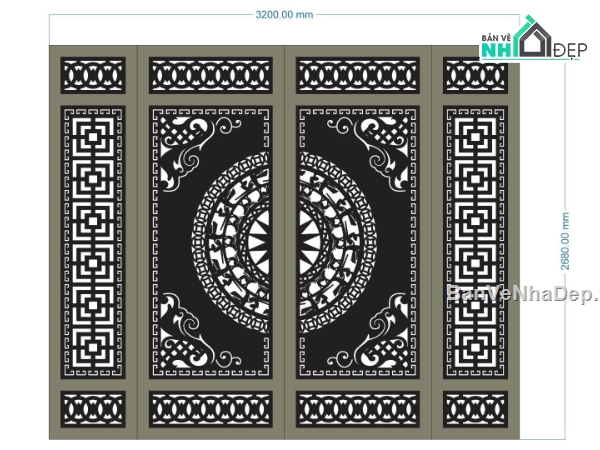 cổng 4 cánh cnc,cổng trống đồng cnc,File cổng 4 cánh