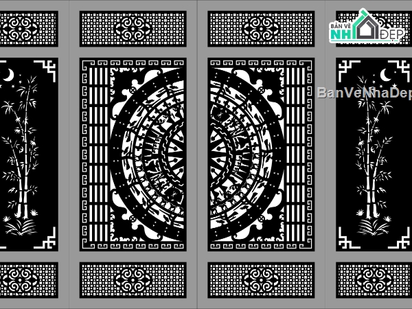 autocad trống đồng,autocad cổng cnc,cổng 4 cánh cnc,file cnc cổng 4 cánh