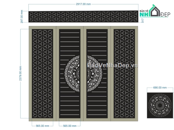 cổng trống đồng cnc,cổng dxf,cổng 4 cánh