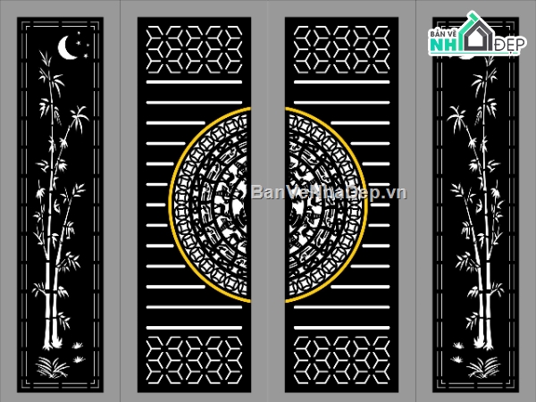 cổng 4 cánh cnc,File cổng 4 cánh,cổng dxf