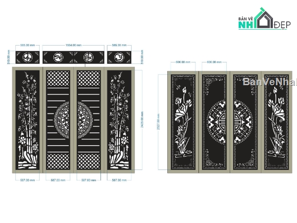cổng 4 cánh cnc,File cổng 4 cánh,file cổng dxf đẹp