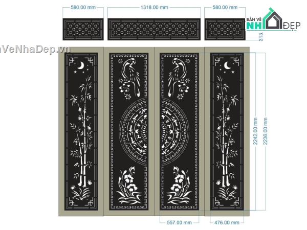 cổng 4 cánh,cổng cnc,cổng chim trúc