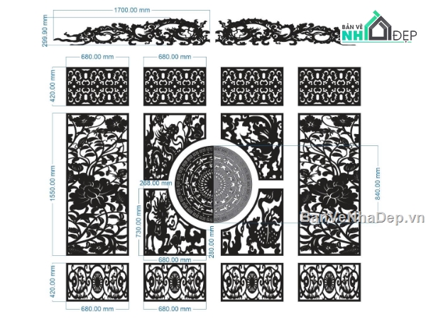cổng 4 cánh cnc,File cổng 4 cánh,dxf cổng