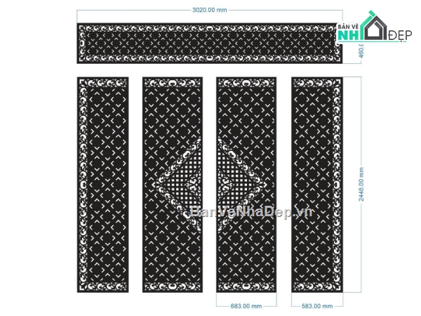 cổng 4 cánh cnc,File cổng 4 cánh,ô thoáng,file cnc cổng 4 cánh